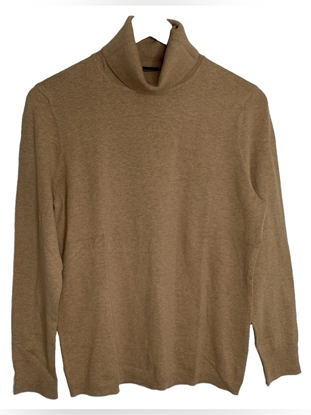 Talbots Turtleneck Sweater Camel Sz L Cotton Modal Blend Button Sleeve Detail